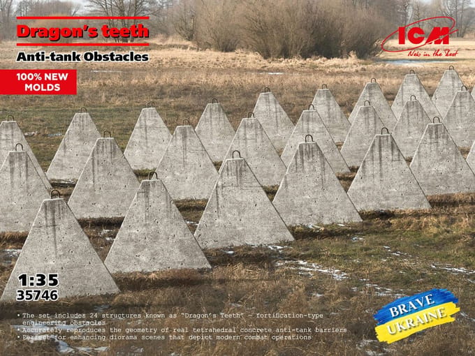ICM Modelbouwpakket Diorama - 35746 Diorama Antitankversperringen - '#039 teeth' - 24 Stuks Plastic - 1:35 - Modelbouw