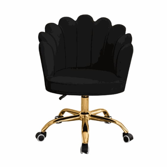 Russle Velvet Shell Bureaustoel Zwart met Goudkleurig onderstel - Fluweel - Schelp - Beauty - Salon - Kaptafel - Visagie - Kapper - Trendy - Verrijdbaar - Verstelbaar