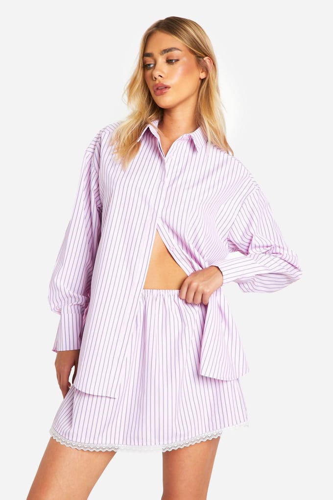 boohoo Dames Oversized Fijn Gestreept Overhemd | Pink | Maat: 6