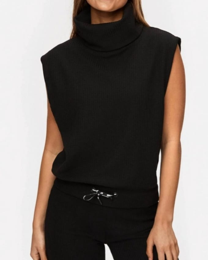 Stronger - Crush Sleeveless Turtleneck - Hoodie - Dames - Zwart - Maat M