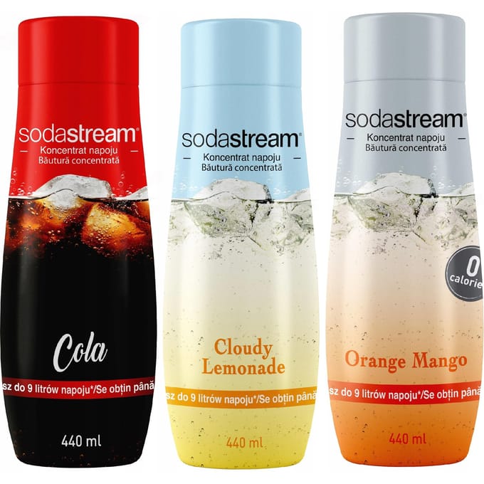 SODASTREAM Serie - Concentraat Set - Cola, Citroenlimonade, Sinaasappel-Mango