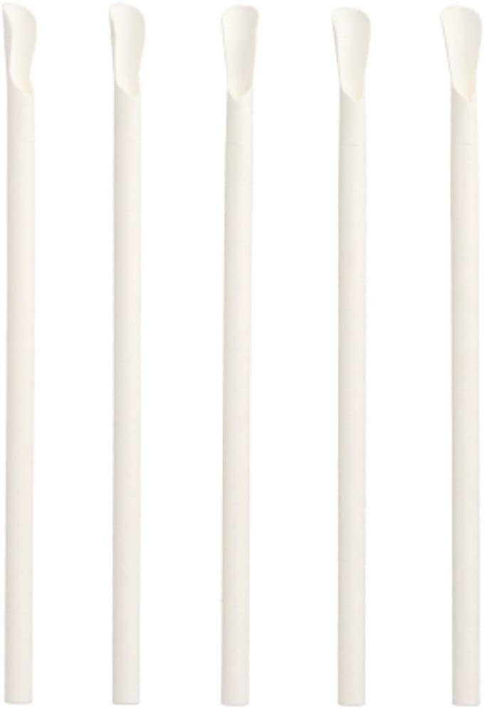 8x 100 Drinkrietjes met lepel papier pure Ø 8 mm · 20 cm wit