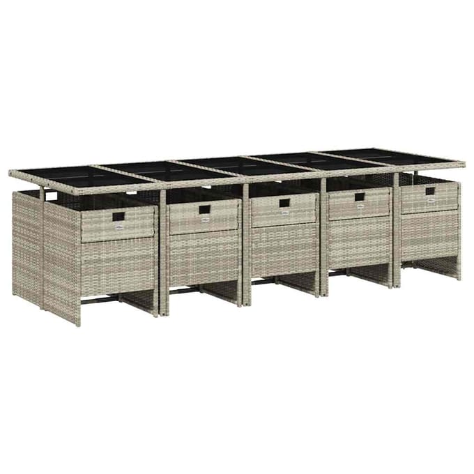 vidaXL - 11-delige - Tuinset - met - kussens - poly - rattan - lichtgrijs