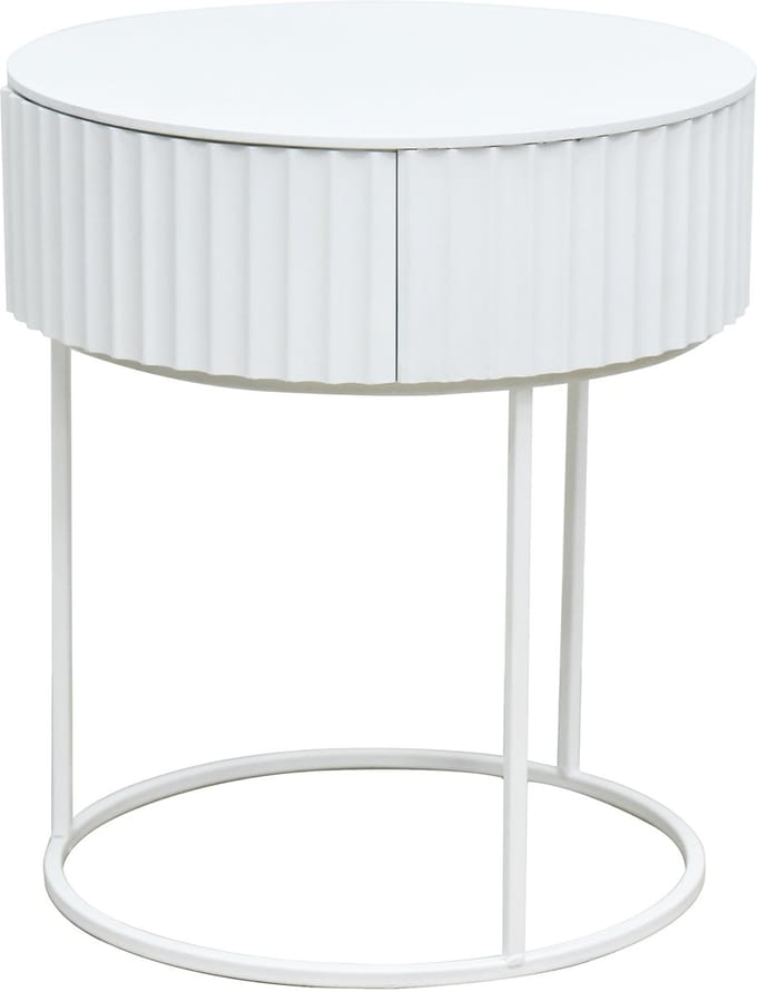 Bijzettafel Rill rond met lade 46x40 cm wit [en.casa]