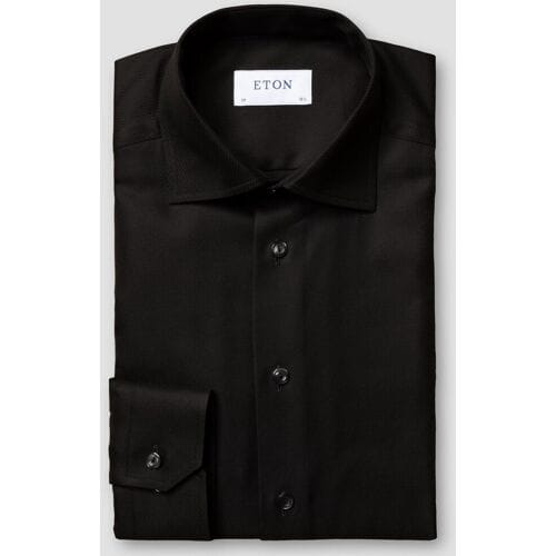 Eton Overhemd Cutaway Collar Rich Structured Textured Twill Zwart / male
