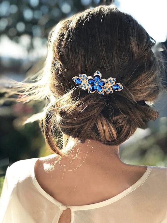 Glitterende Bruidshaarspeld met Blauwe Kristallen voor Bruiloft en Feest
