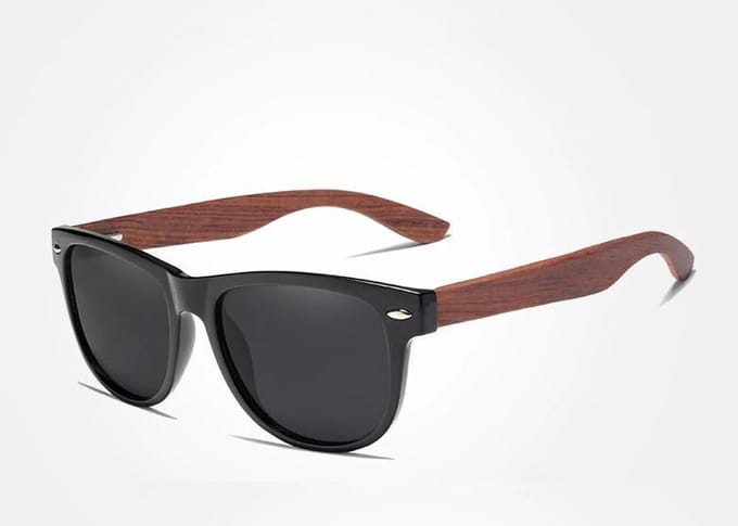 KingSeven - Black Wayfayer Bamboo UV400 en Polarisatie filter - Zonnebril Heren