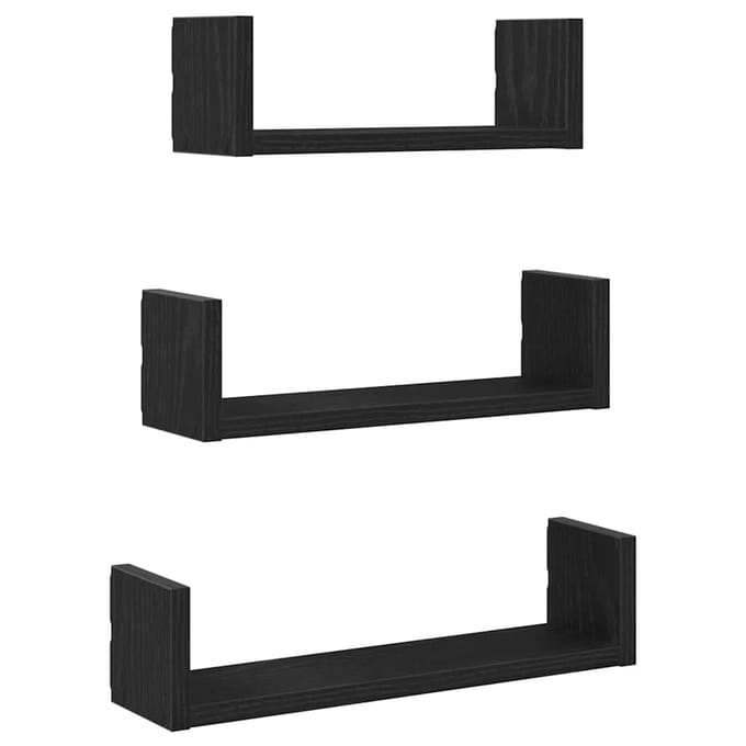 vidaXL - Wandplanken - 3 - stuks - Zwart - Eikenhout