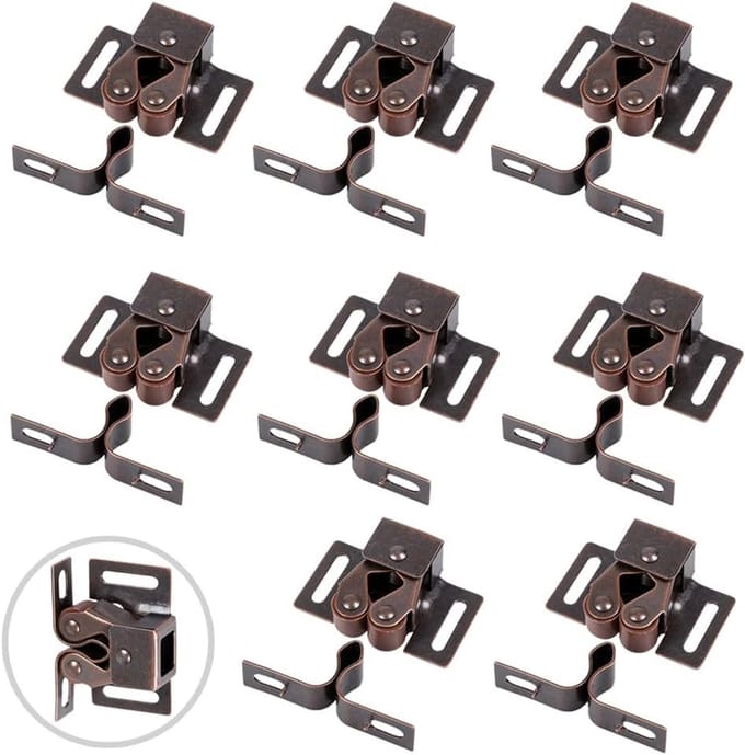 8x Dubbele Roller Vastzetter voor Kastdeuren - Bronzen Deurklink Sluitmechanisme