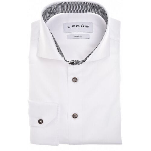 Ledûb Overhemd Uni Color Fine Details Cotton Non-Iron Wit / male