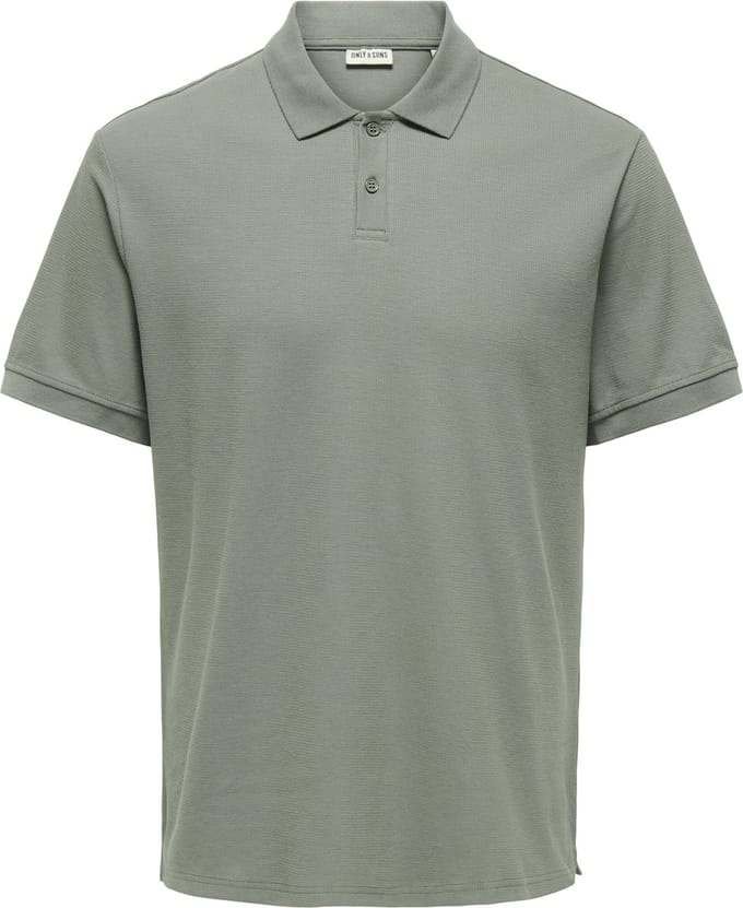 Only & Sons groene heren polo   Punt kraag   Regular fit   Structuur patroon   Knoopsluiting   Korte mouw Groen L