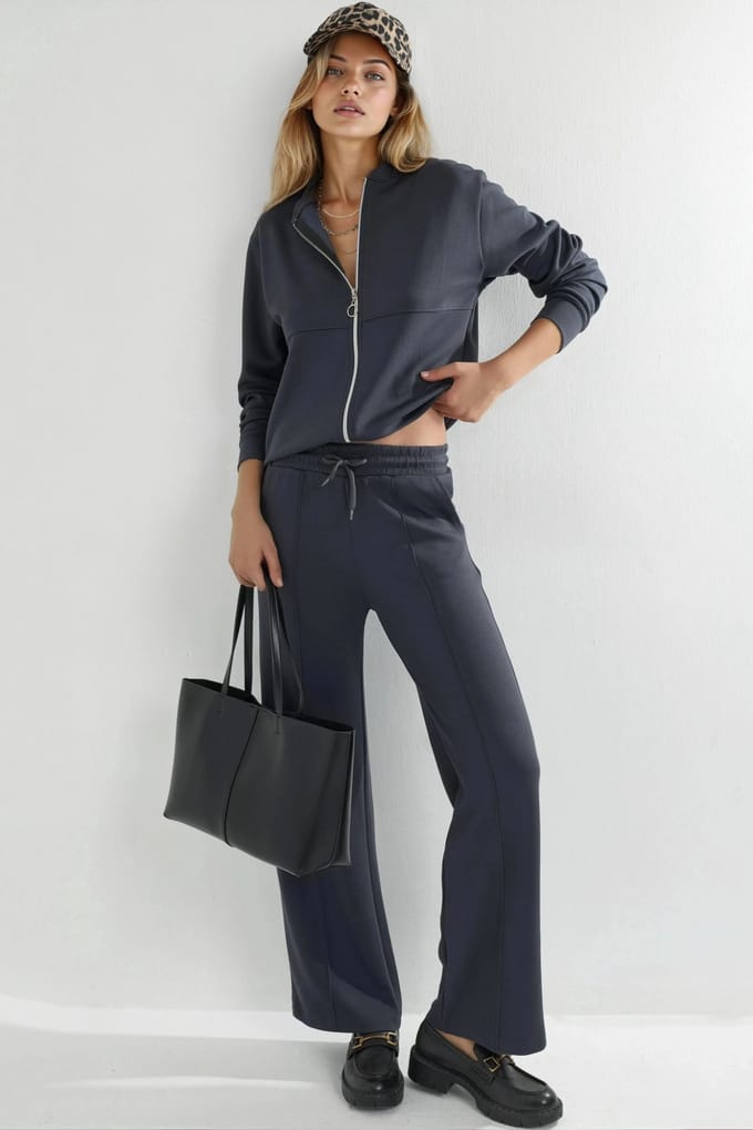 Modal Touch Rits Sweatshirt & Geribbelde Broek Set