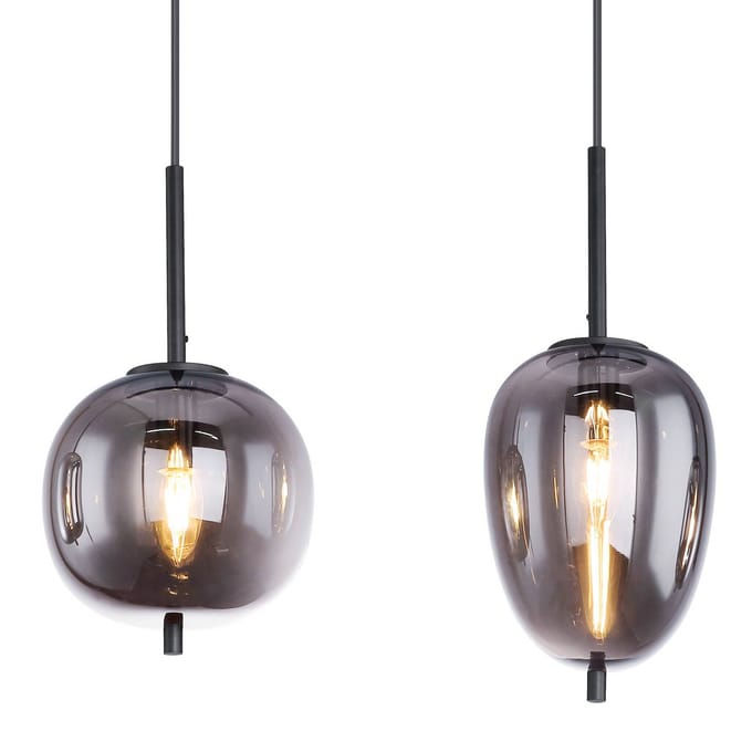 Globo Hanglamp Blacky, zwart/rookgrijs, lengte 110 cm, 4-lamps.