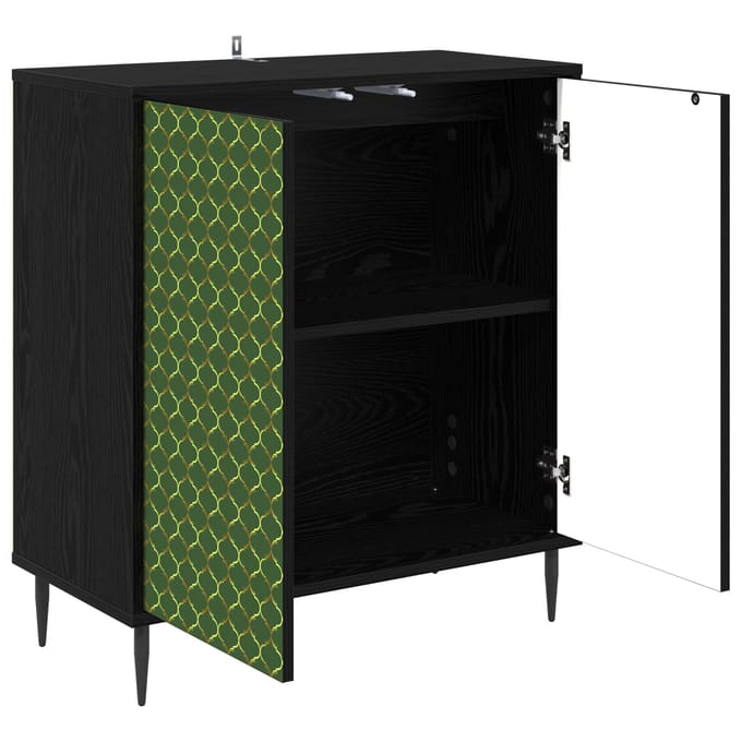 vidaXL - Dressoir - GELEEN - Zwart - eiken - 69 - x - 33 - x - 76 - cm - Bewerkt - hout