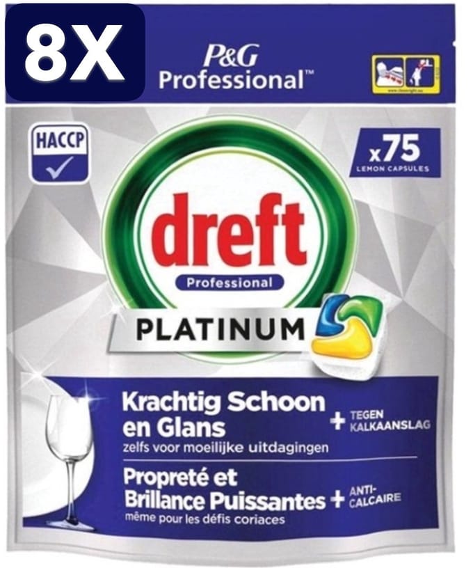 8 x Dreft Platinum Lemon All in 1 Vaatwastabletten - 75 tabs