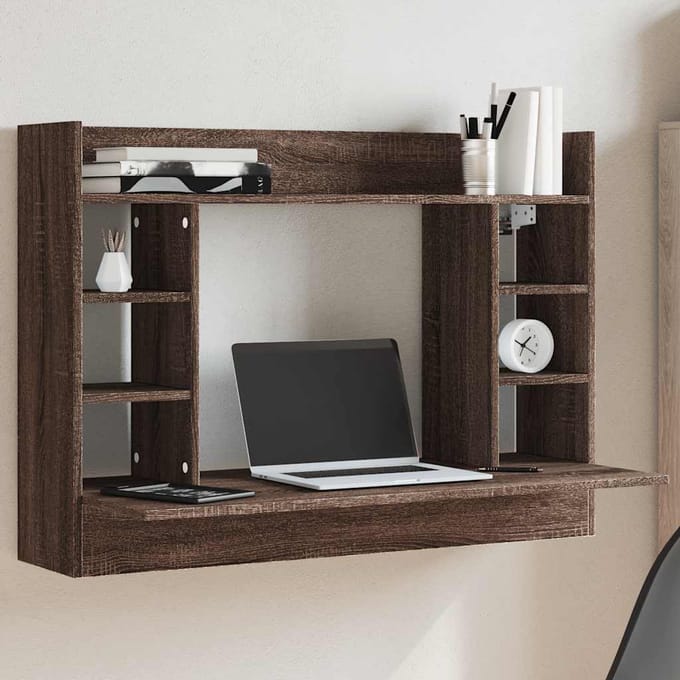 vidaXL - Wandbureau - 105x48x75 - cm - bewerkt - hout - bruin - eikenkleurig