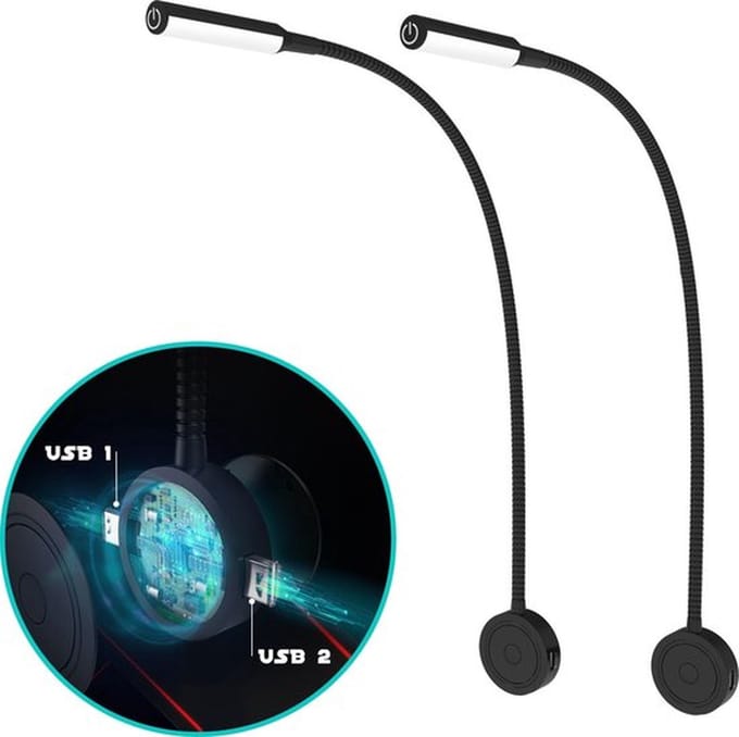 Bolt Electronics ® – Leeslamp – Bedlampje – Leeslamp slaapkamer – Flexibel – LED – 2011-A – Dimbaar - Zwart - USB – 2 stuks - CE 2020