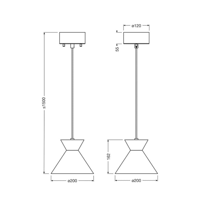 OSRAM DECOR Taille Hanglamp E27 Zwart 200mm, Staal, beweegbare kop, voor Eetkamer Modern, IP20