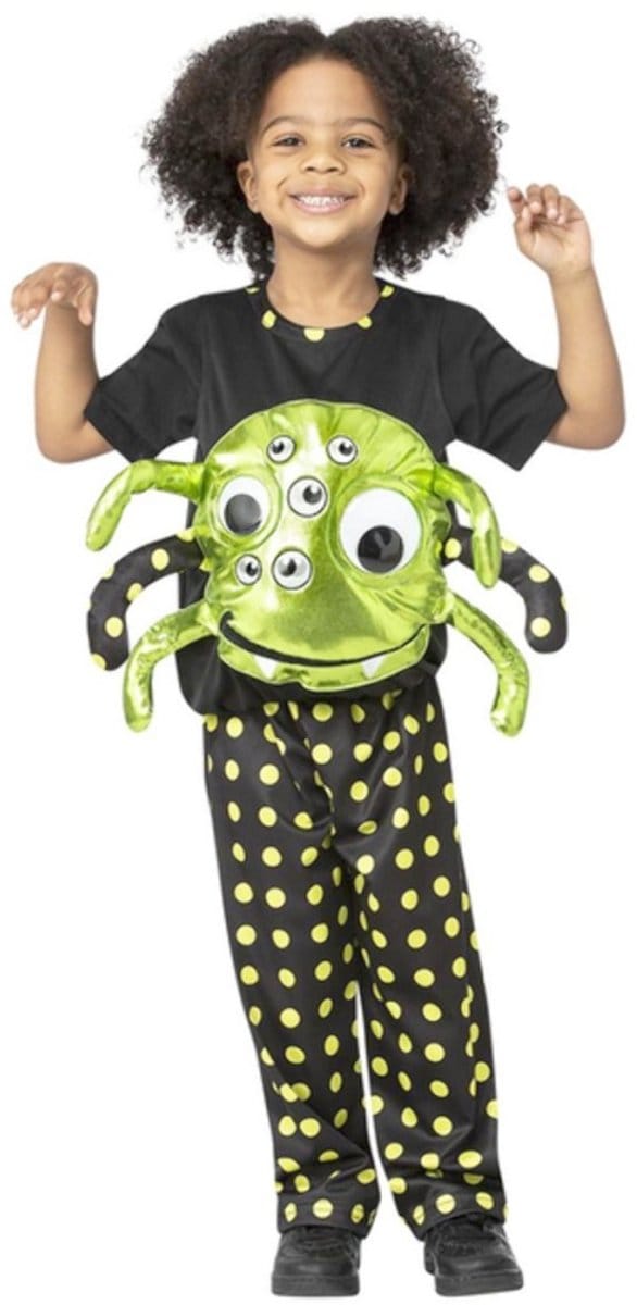 Smiffys - Neon Spider Kinder Kostuum - Kids tm 2 jaar - Zwart/Groen