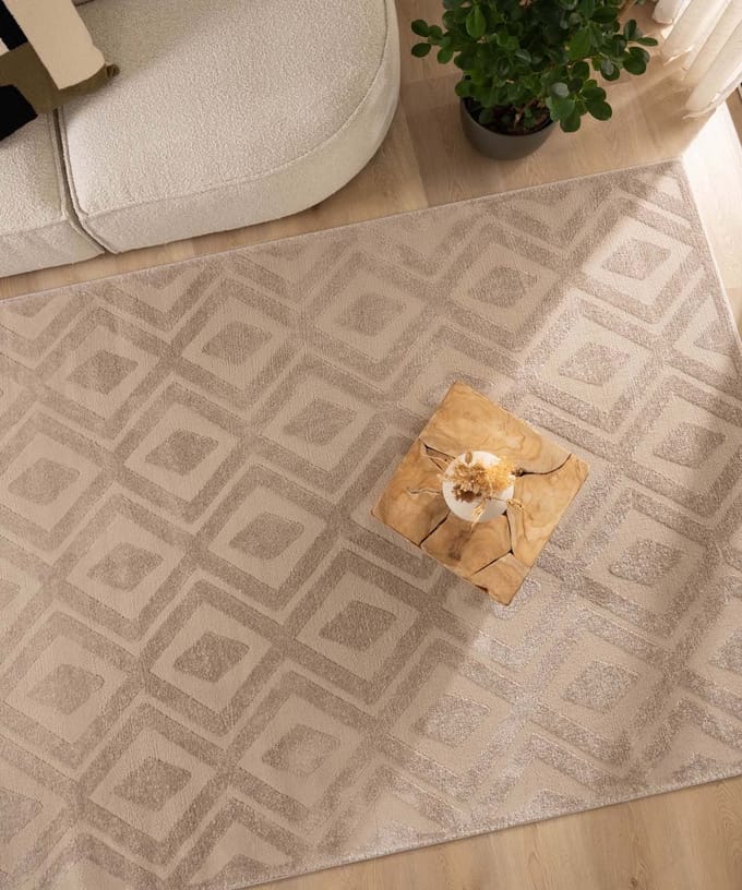 Vierkant vloerkleed Scandinavisch - Contour Diamond beige 100x100