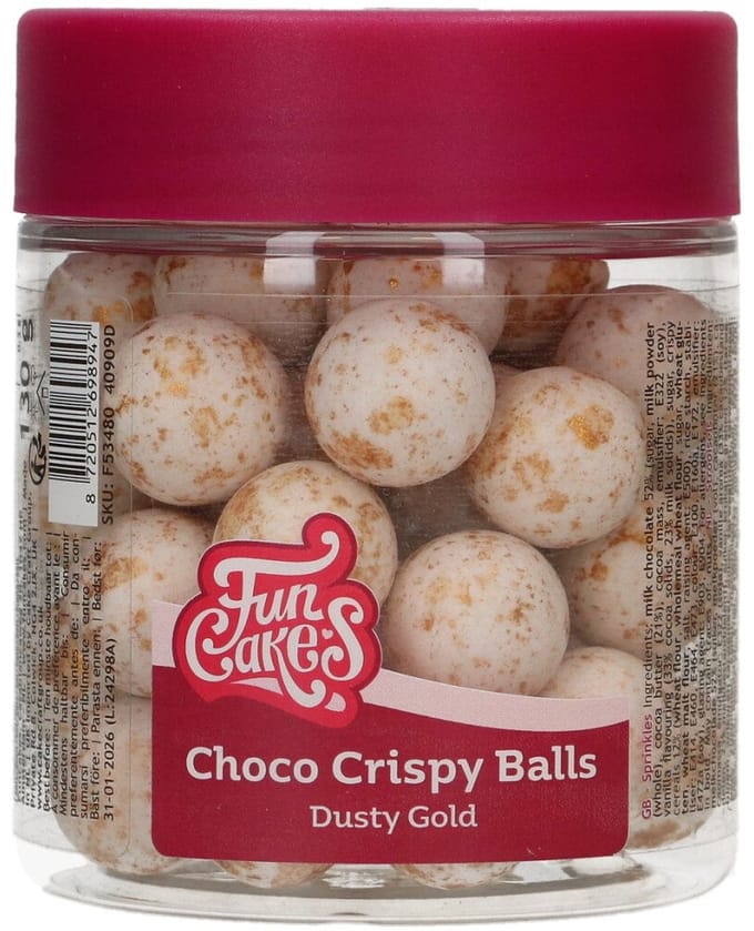 FunCakes Choco Crispy Balls - Mat Gold Splash - 130g - Eetbare Taartdecoratie - Taarttoppers - Chocolade Decoratie