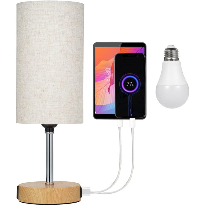 Nachtkastjelamp Nachtkastlamp met warmwitte LED-lamp Bureaulamp Touch Control USB A US Plug beige