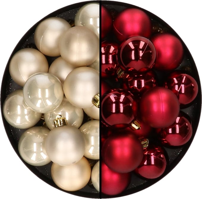 32x stuks kunststof kerstballen mix van champagne en donkerrood 4 cm - Kerstversiering