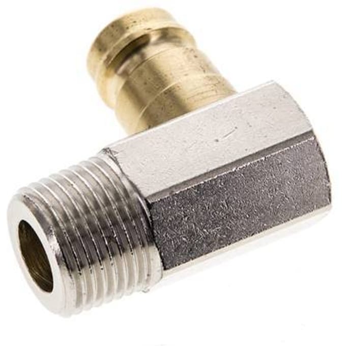 Messing DN 9 Tempereerkoppeling Insteeknippel R 3/8 inch Buitendraad 90-deg
