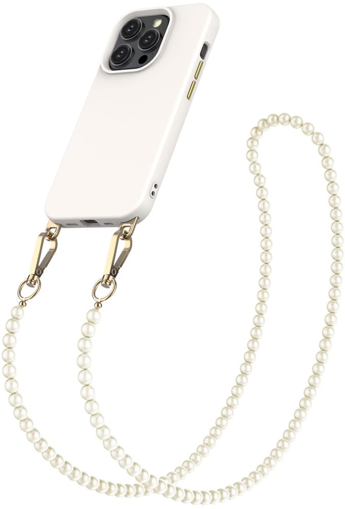 Solidenz hoesje geschikt voor iPhone 15 Pro Max – Collection met parelkoord en lanyard – cream pearls