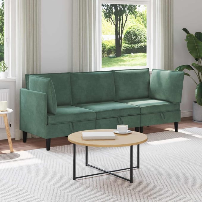 vidaXL - Woonkamer - Meubelset - 3 - st - Zeegroen - Fluweel