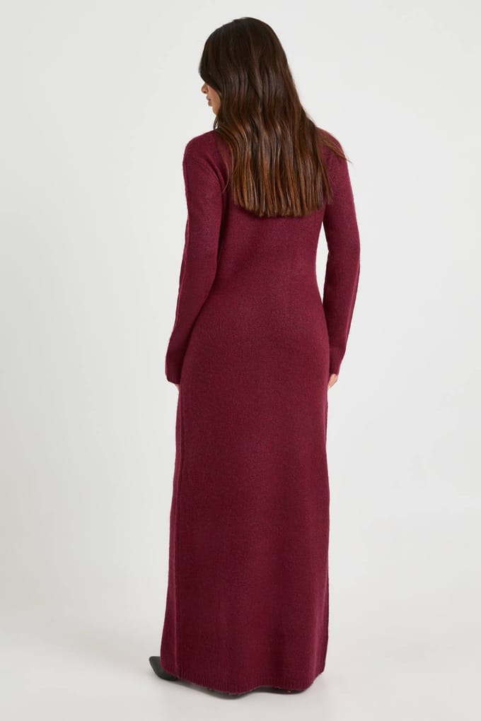 boohoo Dames Petite Superzachte Hoge Hals Gebreide Maxi-jurk | Bordeaux Rood | Maat: Medium