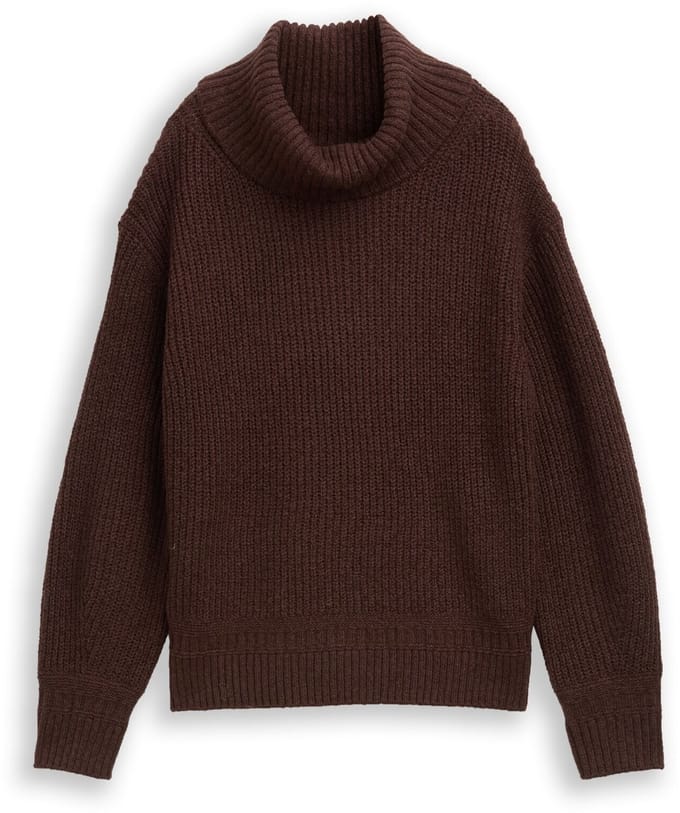 Tom Tailor - Losvallende coltrui - Maat M - dark pecan brown melange
