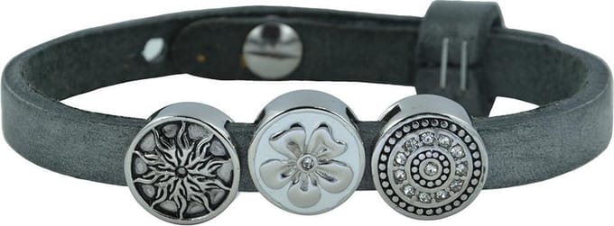 Quiges Leder Armband met 3 Aanschuif Knopen - Dames - RVS - 24cm