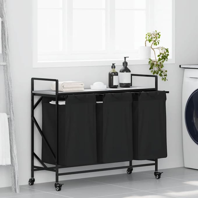 vidaXL - Wasmand - 3 - vakken - met - planken - grijs - sonoma - eiken