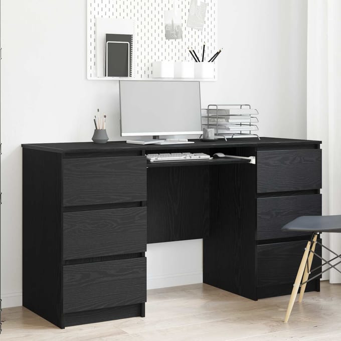 vidaXL - Bureau - Zwart - Eiken - 140 - x - 50 - x - 76 - cm - Bewerkt - hout
