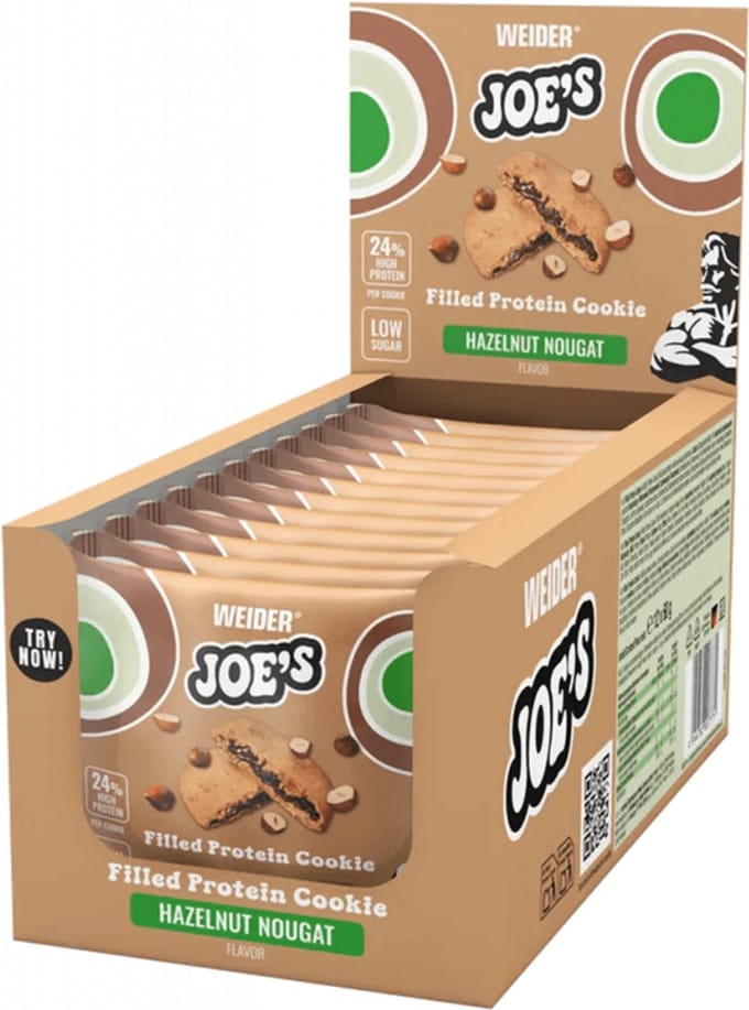 Weider Joe's Filled Protein Cookie (12x60g) Hazelnut Nougat - Functionele voeding - Eiwit Snacks