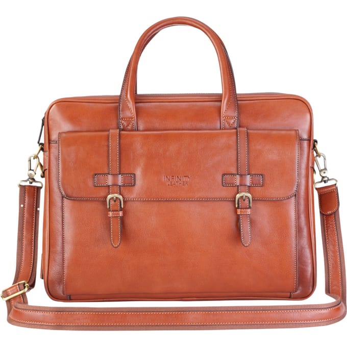Echte leren laptoptas in bruin leer, schoudertas van Satchel Messenger - Belmont