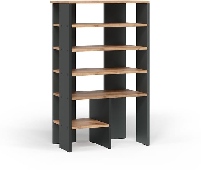 Vicco Marlon Schoenenkast – 60 x 100 cm met 5 compartimenten Antraciet/gouden eik