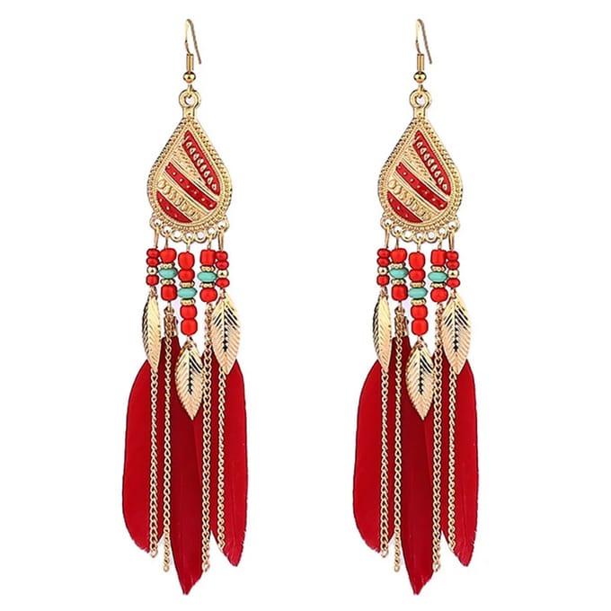Jomide Oorhangers Ethnisch - Veer - Lang - Rood - 3