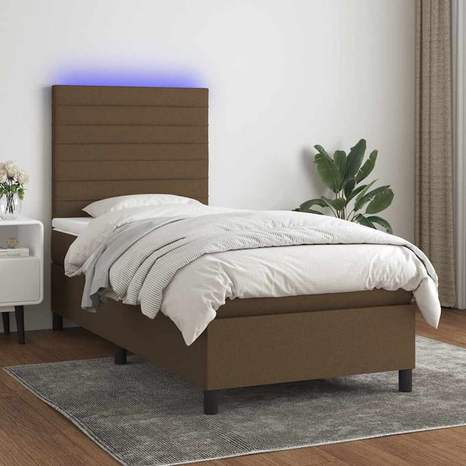 vidaXL - Boxspring - met - matras - en - LED - stof - donkerbruin - 80x200 - cm