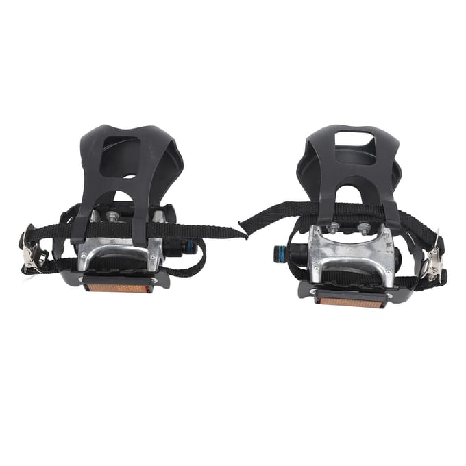 1 Paar Hometrainer Pedalen Aluminium Hometrainer Pedalen met Teenklem en Riemen 916 black