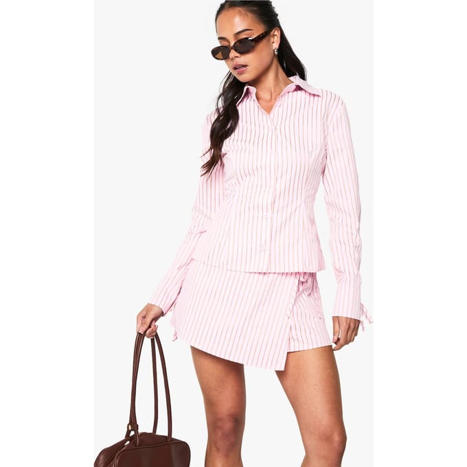 boohoo Dames Strepen Poplin Wrap Skort | Pink | Maat: 6
