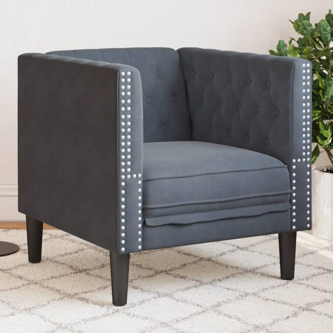 vidaXL - Fauteuil - Chesterfield-stijl - fluweel - donkergrijs