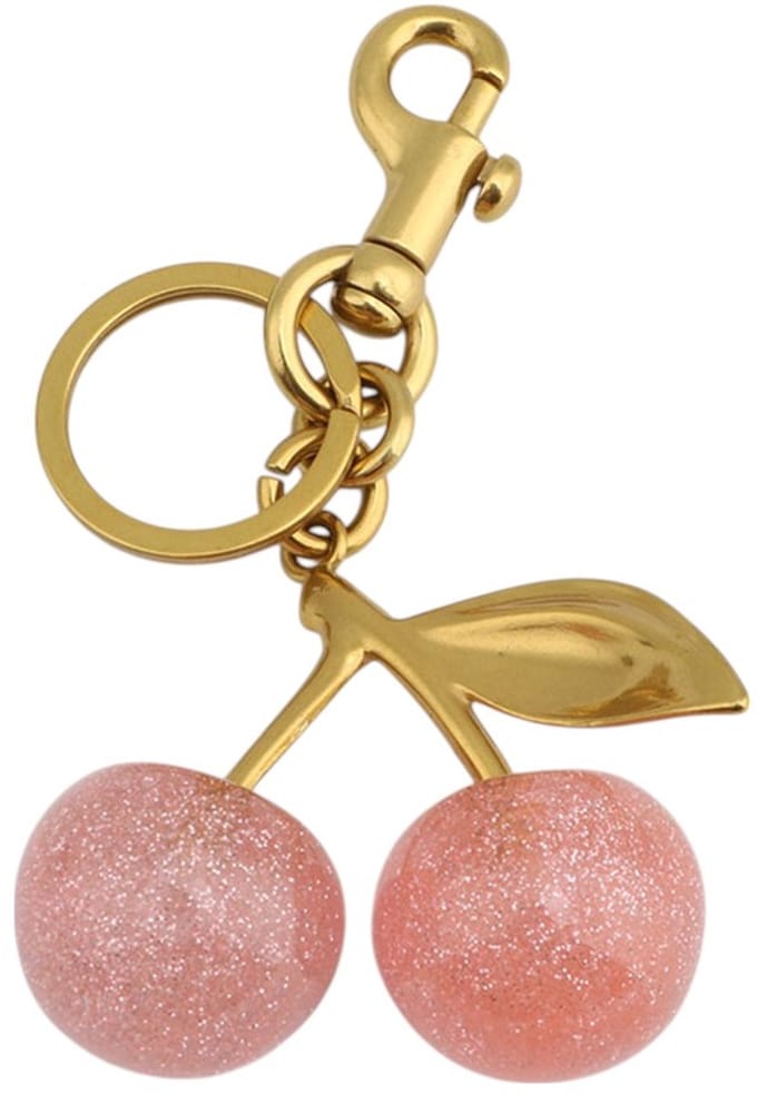 Tashanger / Sleutelhanger - Kers 'Cherry' Roze/Goud | 11,6 x 6,5 cm | Resin/Staal