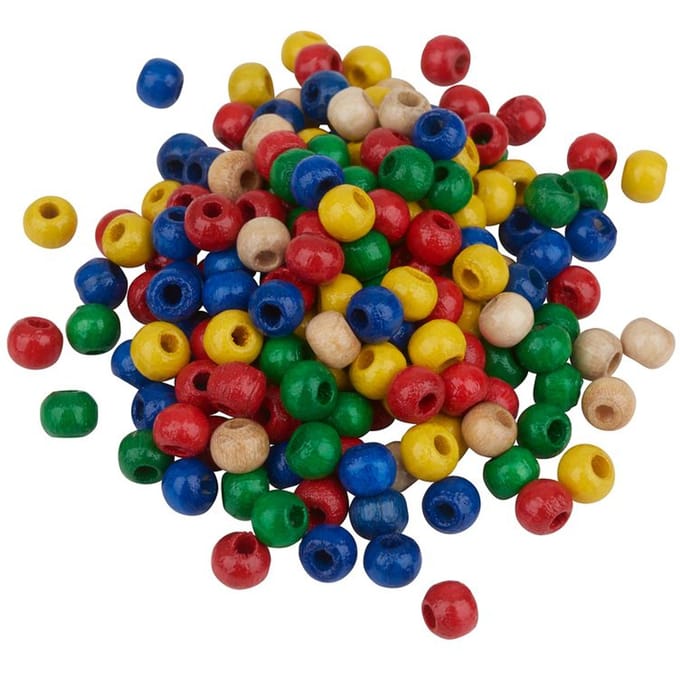 Houten kralen, Ø 4 mm, ca. 165 stuks - Kleurrijke