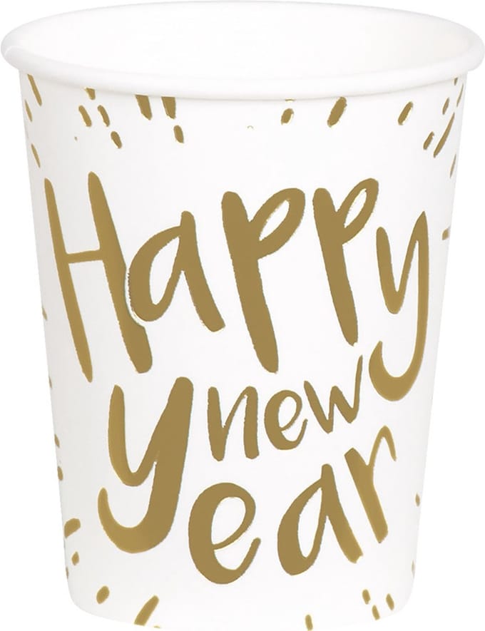 Papieren bekertjes 'Happy New Year' Set 10.