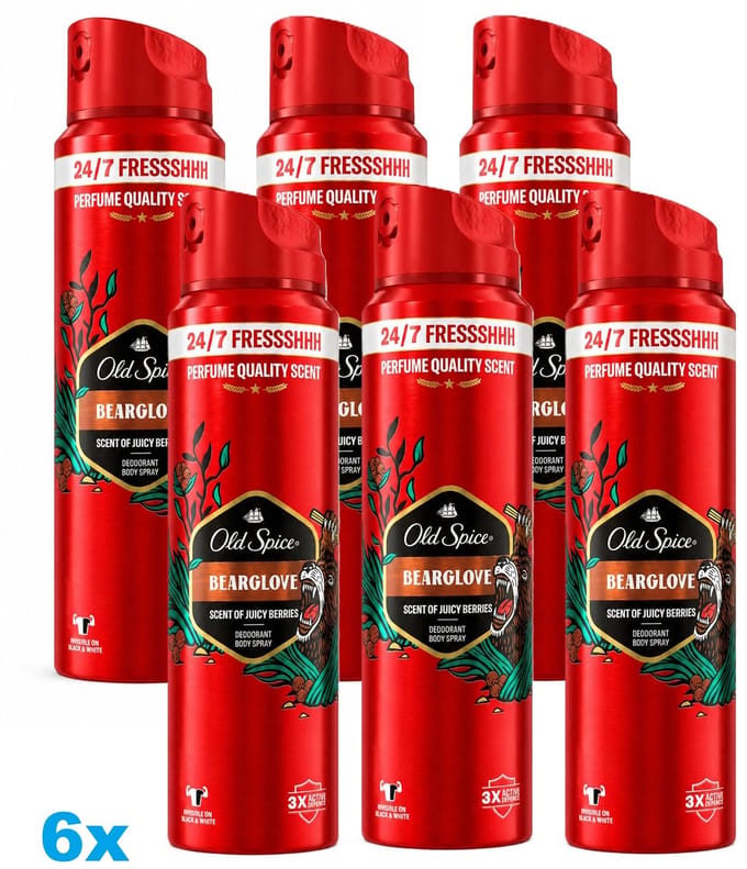 Old Spice Bearglove Deodorant Spray – 6 x 150 ml – 24/7 Frisheid