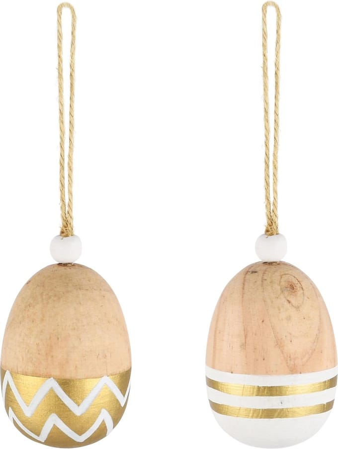 Dekoratief | Hanger ei, naturel/goud, hout, 5x15cm, set van 2 stuks | A230648