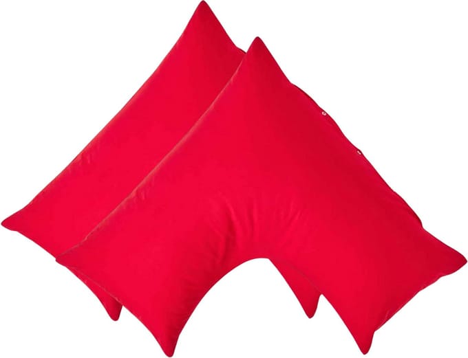 Homescapes Percale Katoen V-Kussensloop Set van 2 - Rood - 100% Egyptisch Katoen - 200TC - 38 x 76 cm