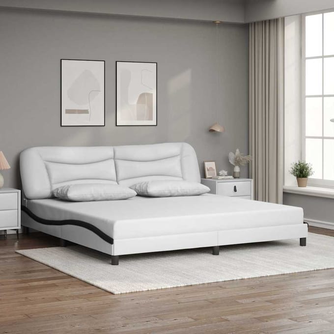 vidaXL - Bedframe - zonder - matras - "Hvar" - kunstleer - wit - en - zwart - 200x200 - cm